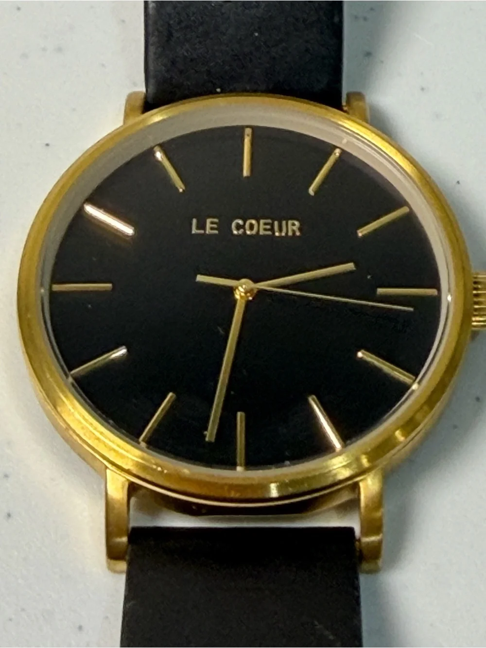 LE COEUR Minimalist Gold Tone Watch Genuine Leather 44.5mm